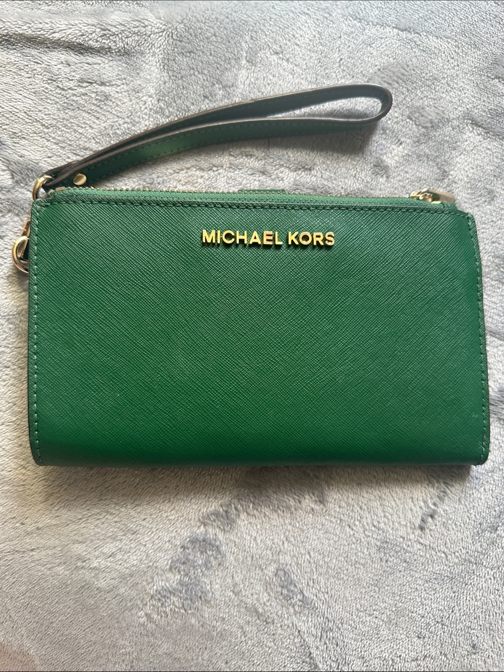 Michael Kors Green Saffiano Leather Wristlet with Gold Hardware